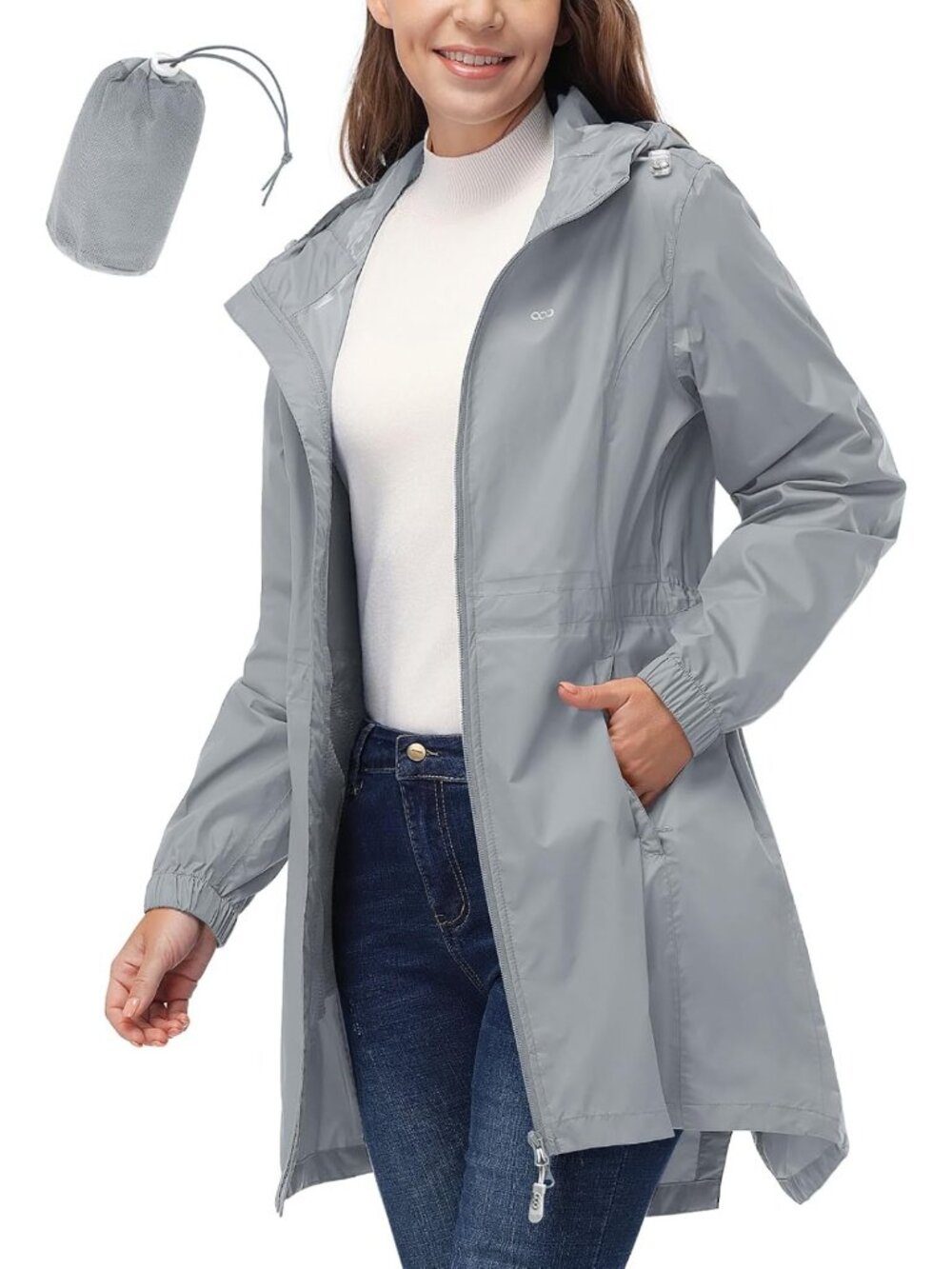 Women's Waterproof Packable Rain Jacket with Hood - 33,000ft Long Rain Coat